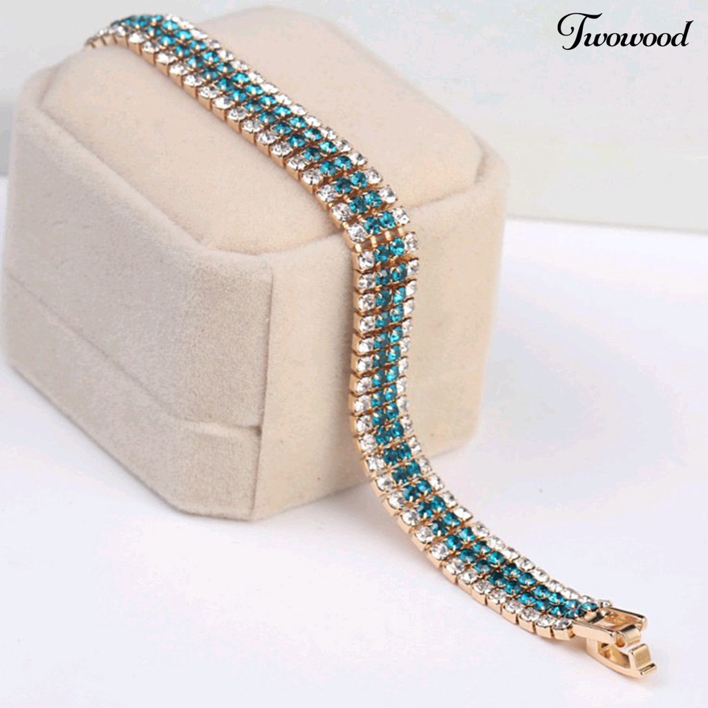 Twowood Rhinestone Luxury Women Bracelet Copper Shiny Four Rows Chain Bracelet Jewelry Accessory