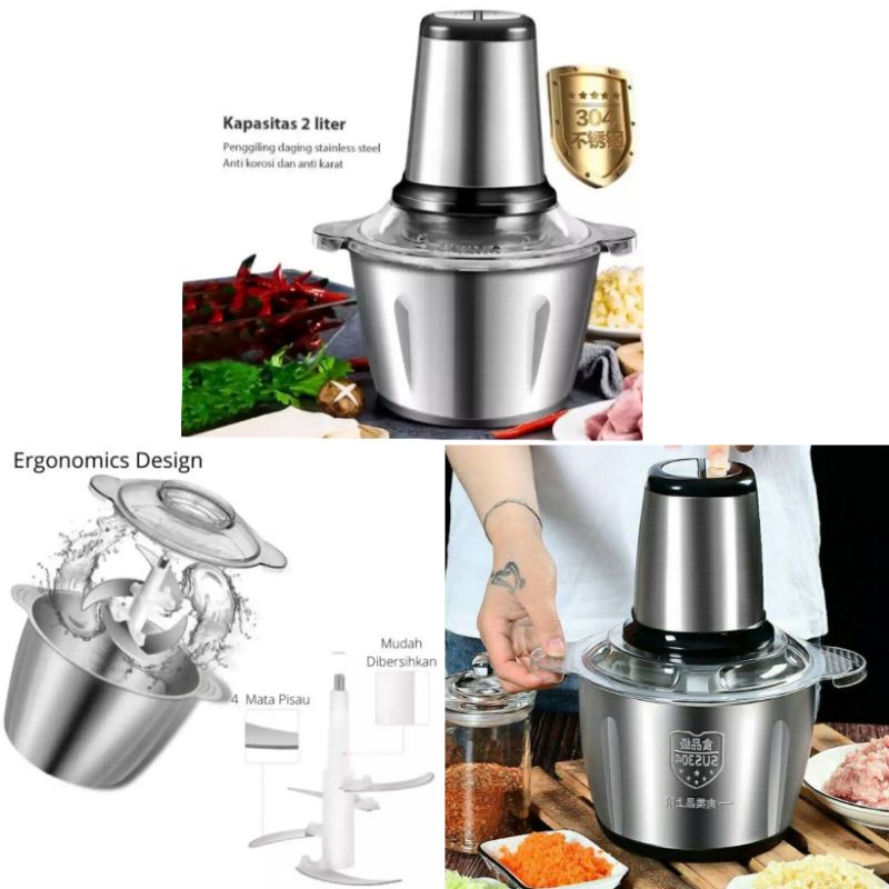 Blender Stainless Steel Daging Serbaguna 2 Liter