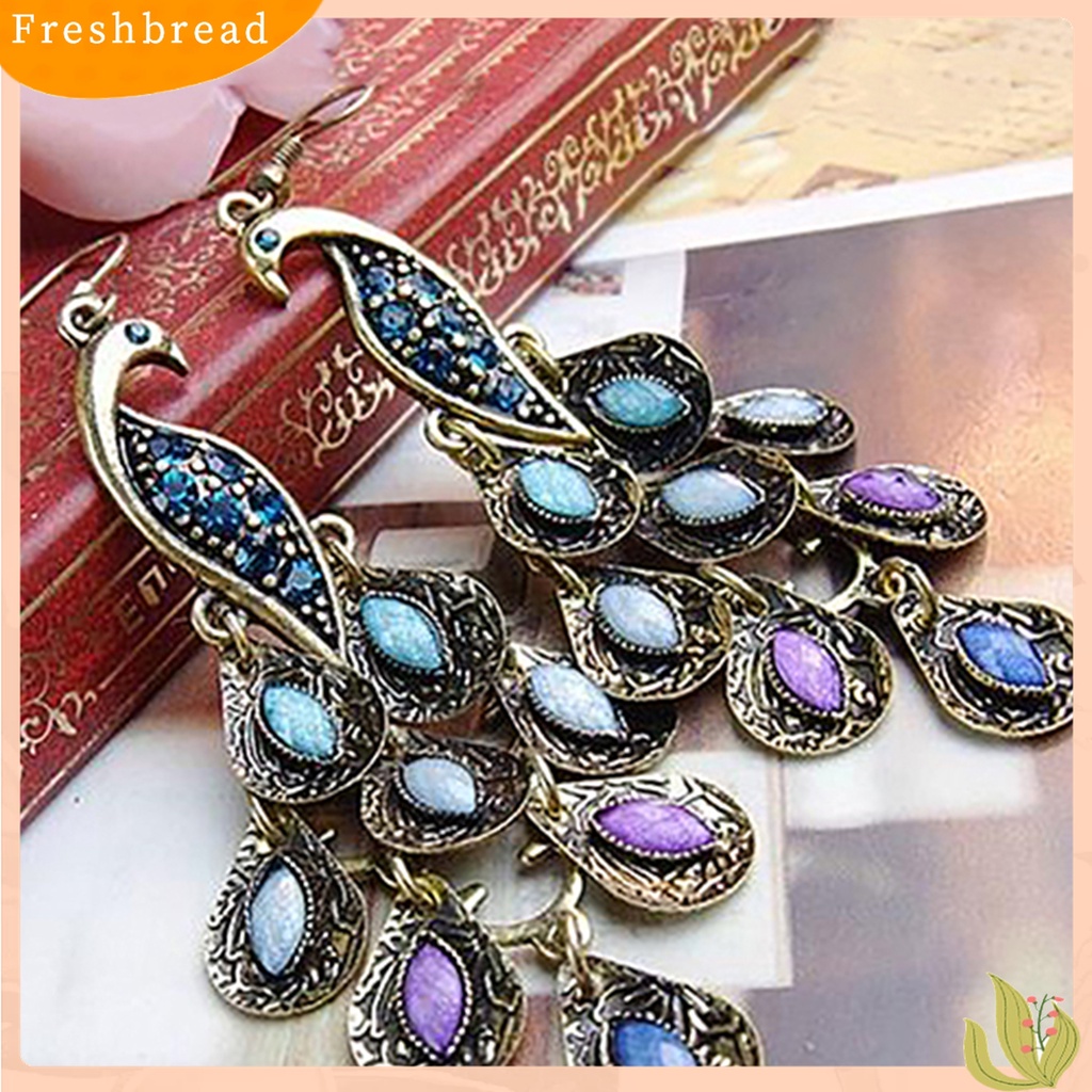 [Fresh] 1 Pasang Anting Kait Vintage Motif Burung Merak Bohemia untuk Wanita