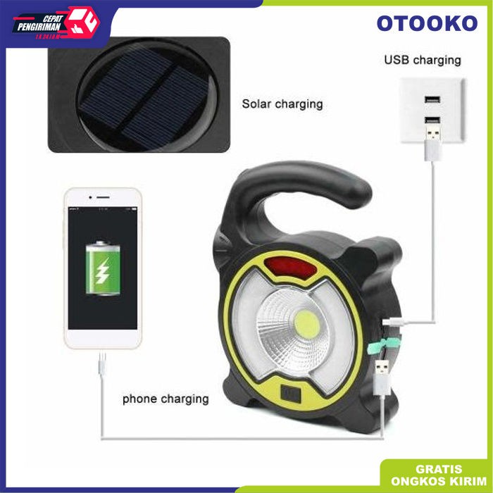 Lampu Senter COB darurat emergency Recharge USB/ Solar 18650 x 2 329A