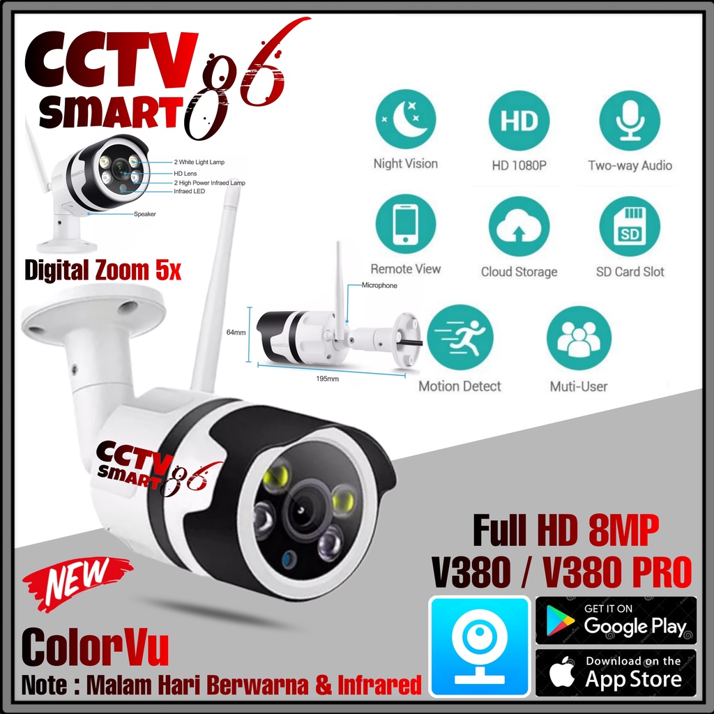 Jual IP Kamera Cctv V380/V380 PRO Wifi Outdoor Full HD 8MP ColorVu ...