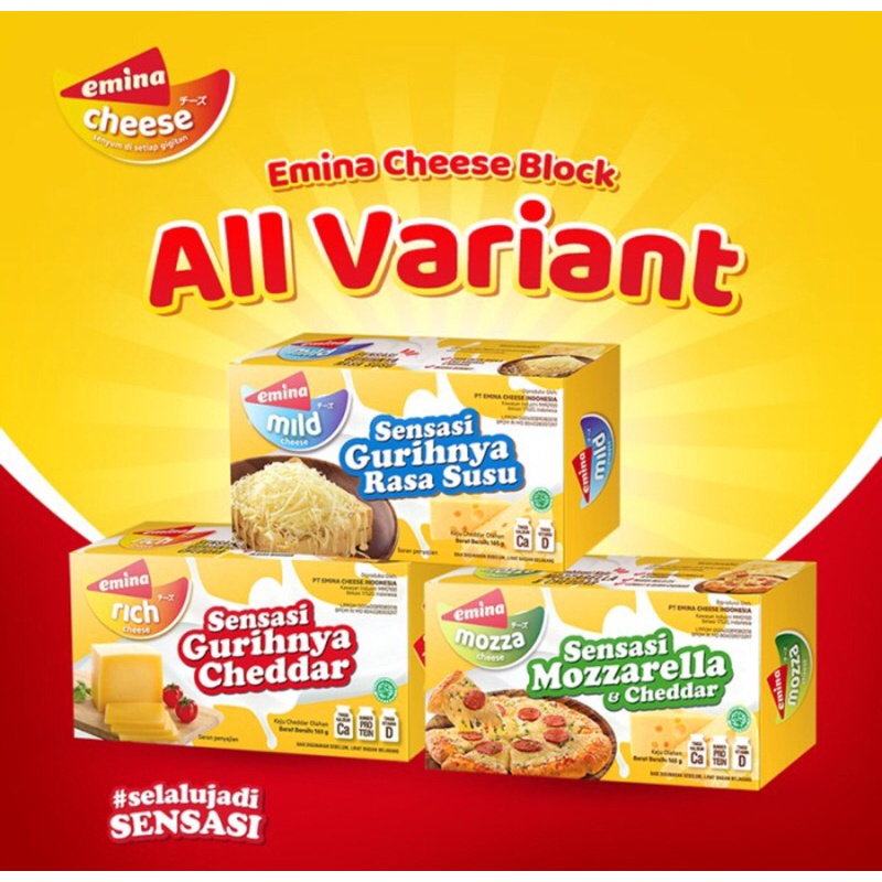 Emina Block Mozza Cheese Cheddar 165gr Keju Mozzarella Batangan