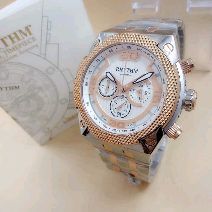 JAM TANGAN PRIA RHYTHM 1412 STAINLEES STEEL ORIGINAL SILVER ROSE