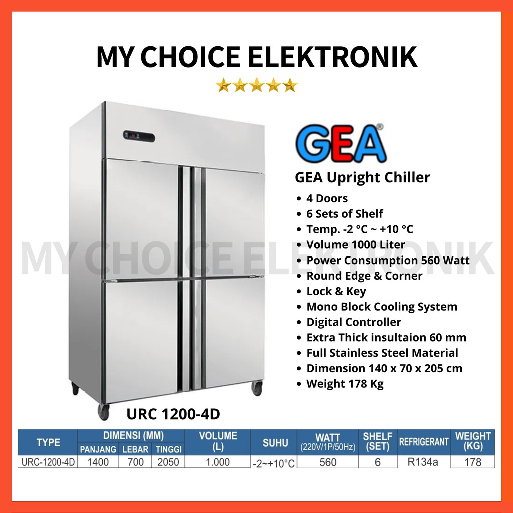 GEA S/S Under Upright Chiller URC-1200-4D Stainless Steel