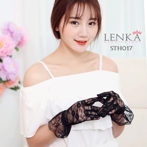 [BARANG READY] SARUNG TANGAN HITAM LACE SEMI TRANSPARAN BRIDAL STH017