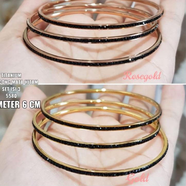 HARGA GROSIR Gelang Keroncong Permata hitam Titanium gas 