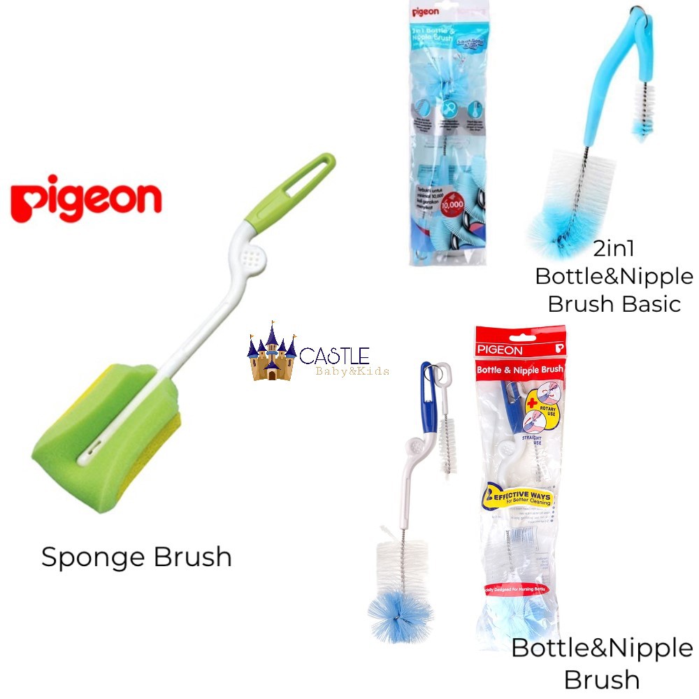 Castle - Pigeon Bottle &amp; Nipple Brush - Sponge Brush - Nylon Brush - Pembersih Botol Susu