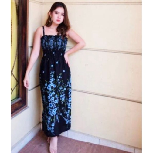 Sweet Honey ~ Dress Kerut Panjang Semok Bali Zea Tali Satu BH Motif Bunga dan Etnik Random
