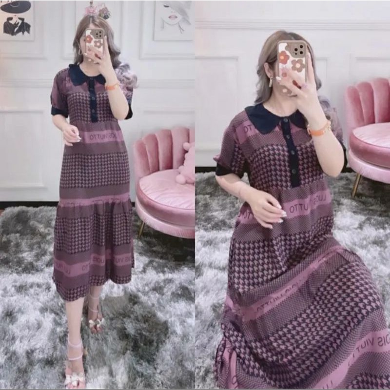 Daster viral kekinian rayon premium daster cibi jumbo busui cantik panjang warna biru kuning coklat dress wanita