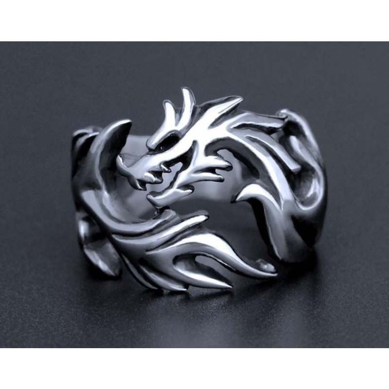 Cincin Model Terbuka Desain Naga Bahan Metal Gaya Retro Punk Rock Eropa Amerika Untuk Pria