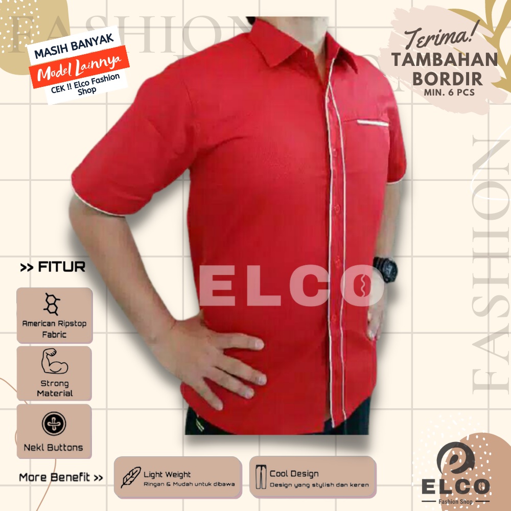 Baju seragam kerja kemeja lengan pendek baju pdh merah list putih 02 seragam kantor kemeja kombinasi