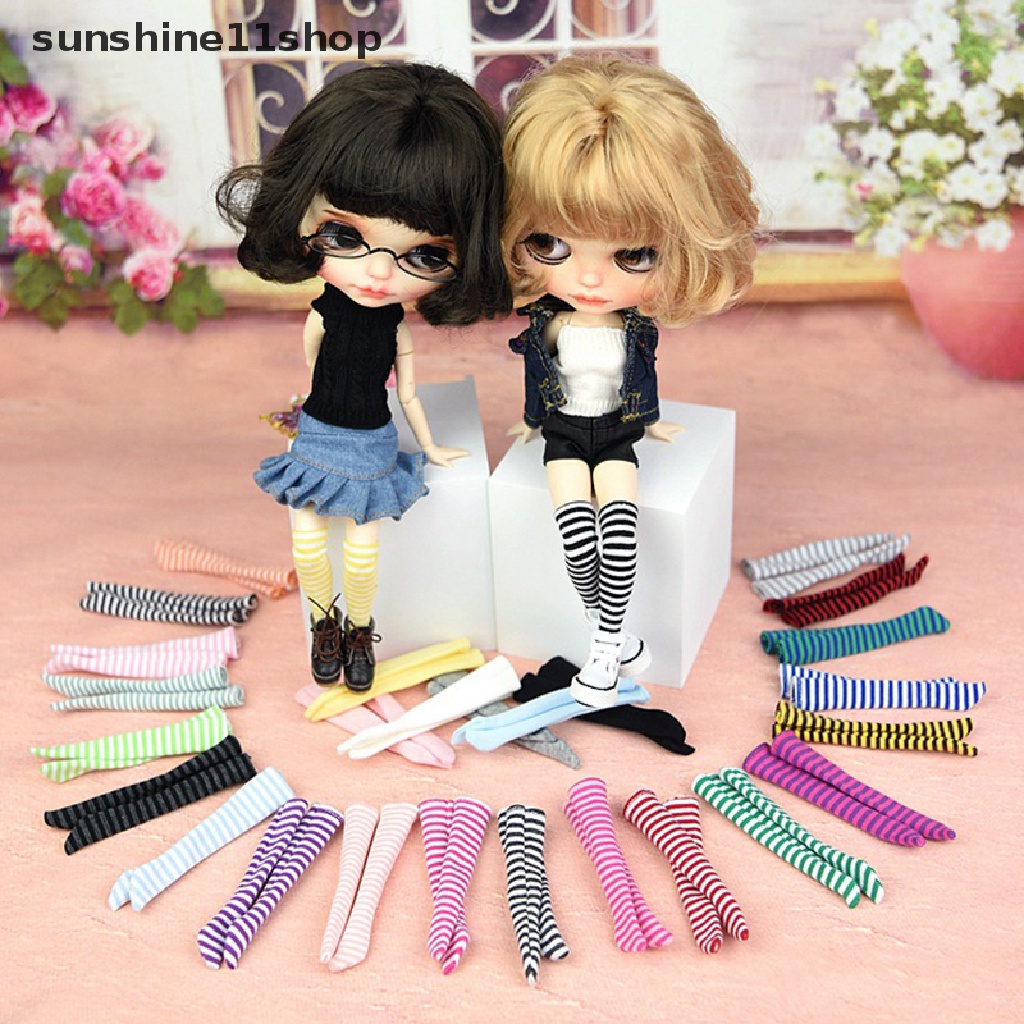 (SHO) 1 Pasang Kaos Kaki Motif Garis Untuk Aksesoris Boneka Blyth licca BJD 1 / 6 28-30cm