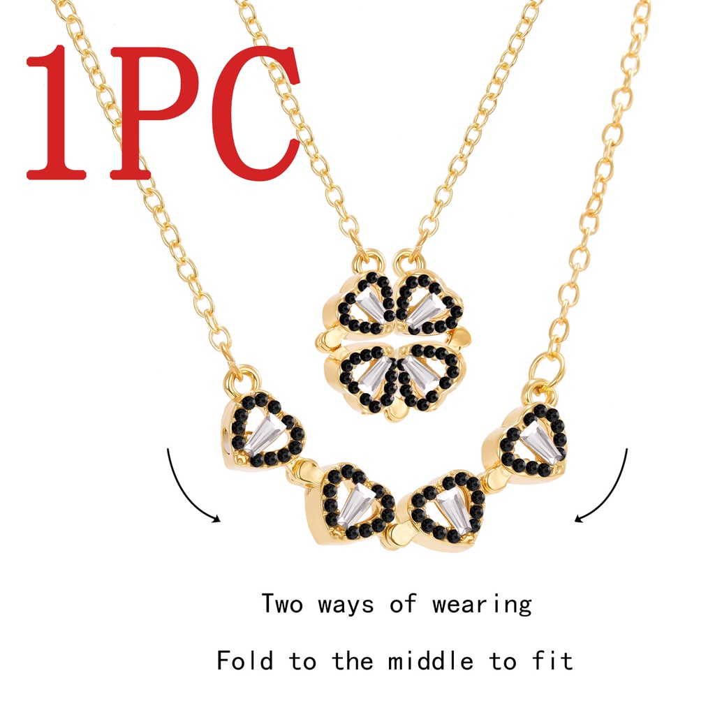 Red diamond KC gold four hearts four-leaf clover magnetic double-wearing method ladies necklace Korean fashion jewelry, the best accessory to wear when attending a wedding party, the best gift for girlfriend and mother