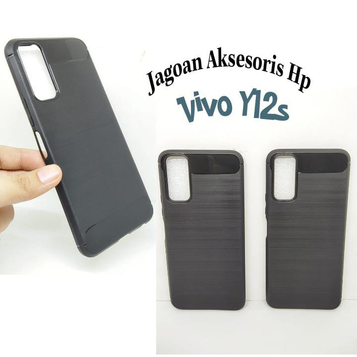 Case Slim Fit Carbon Vivo Y12s 2020 6.51 inchi Softshell Fiber Multi Carbon Anti Melar