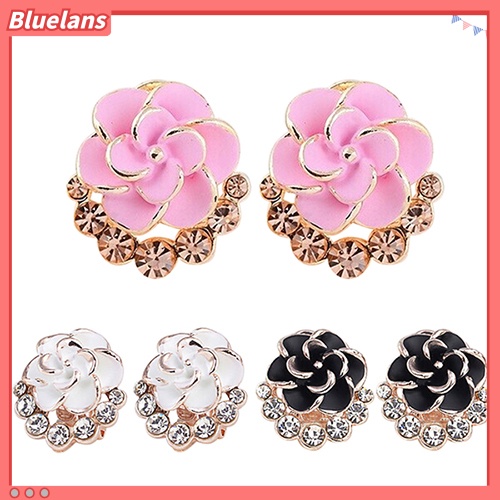 Bluelans Women Peony Camellia Flower Rhinestones Alloy Ear Stud Earrings Party Jewelry