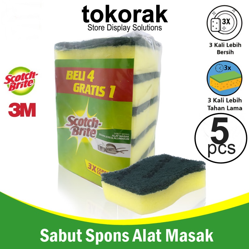 SCOTCH BRITE 3M SABUT SPONS CUCI PIRING 5 PCS ID- 30P5 - TAPAS BUSA