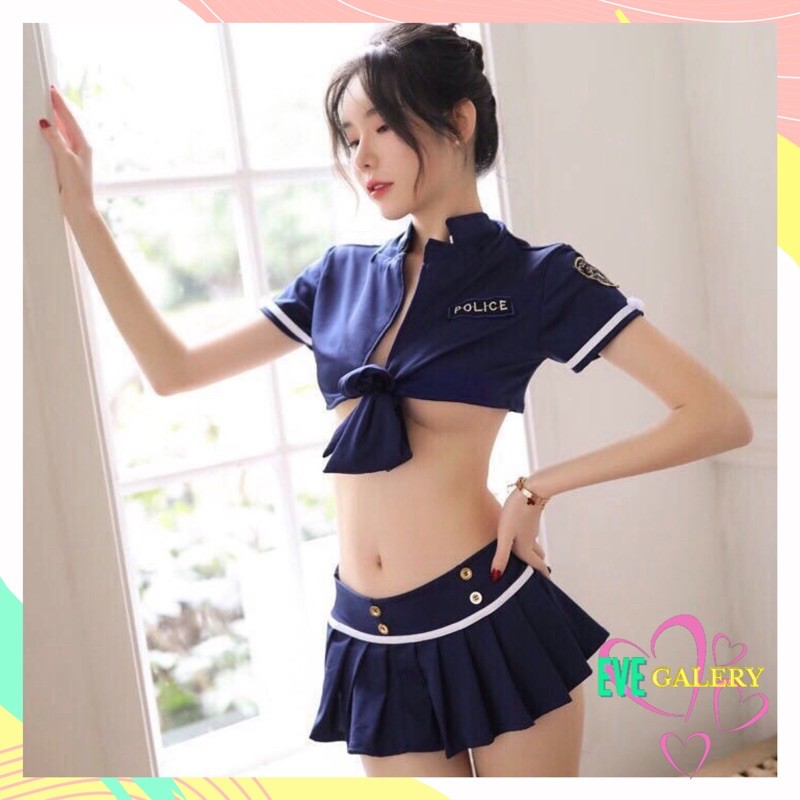 Ɛѵҽ Lingerie Seragam Polisi Wanita Cosplay Seksi Menggoda Pakaian Dalam Seksi Rok Mini Erotis 1094