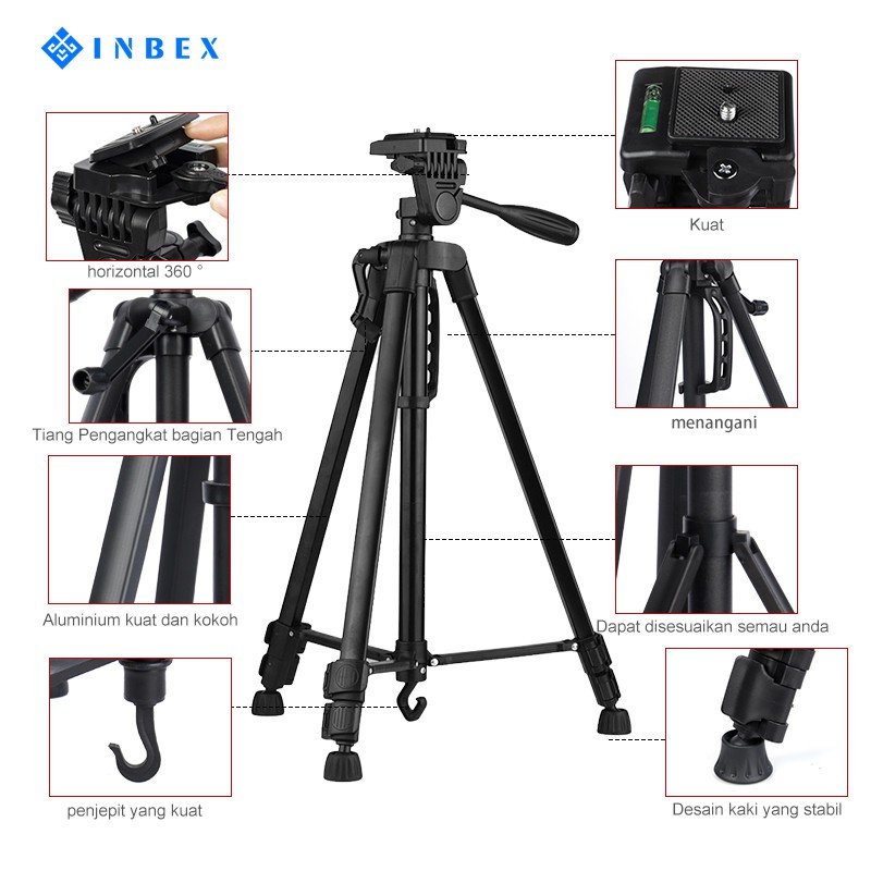 【Ready 】INBEX TF-3366 Tripod/133CM Tripod+Bluetooth Remote/for Photography Kamera cellphone DSLR Image 3