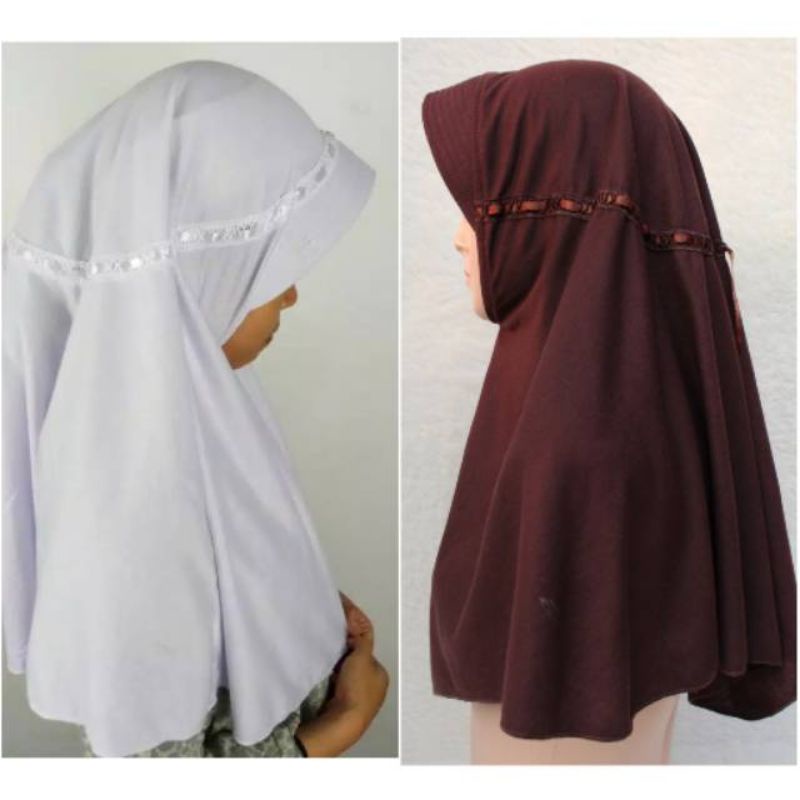 JILBAB/KERUDUNG SEKOLAH BERGO WARNA PUTIH BAHAN KAOS UNTUK ANAK SD SMP DAN SMA HIJAB INSTAN ANAK REMAJA DEWASA HIJAB KATUN KAOS