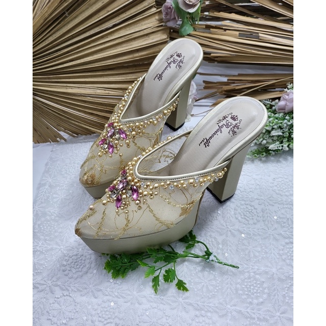 sepatu wedding asiyfa gold tinggi 12cm