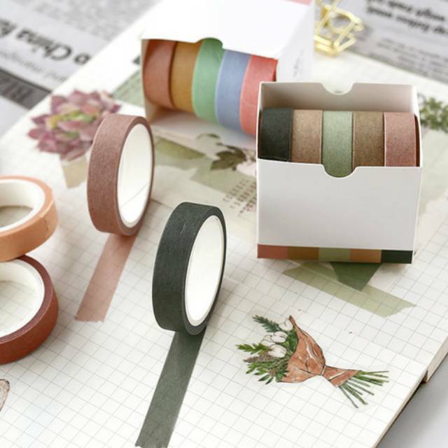 

[LBS] 5 pcs Washi Masking Tape Basic Color untuk Bullet Journal Scrapbook Diary