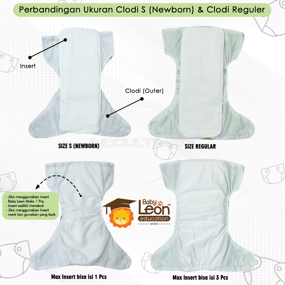 CLODI ONLY (Tanpa Insert) BABY LEON Clodi REGULER Seri Edukasi Baby Popok Kain Bayi CB-733 Cloth diaper Popok Kain Cuci Ulang Bayi Celana Popok Cloth Diapers