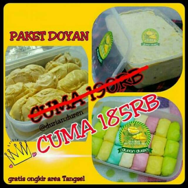 

Paket Doyan Durian Duren (Durian kupas+daging durian + Pancake Durian)