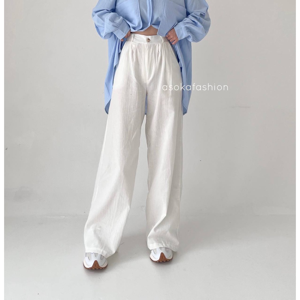 ASOKA Beatrix Pants 1103 - Celana Kulot Linen Crinckle Highwaist I Celana Basic Wanita I Cullote Highwaist