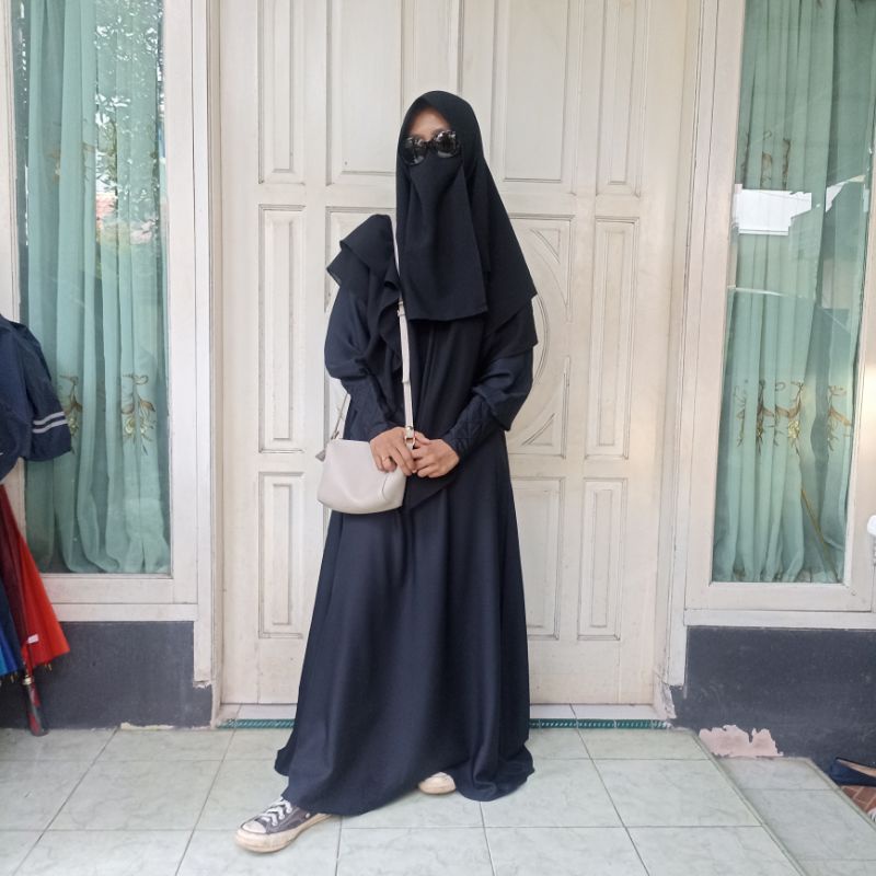 Baju Gamis Syari Wanita Terbaru Hitam Abaya Polos Bahan Shakila Premium/Abaya Hitam/Abaya Arab/Abaya