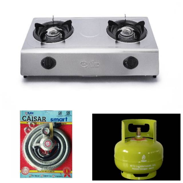 NIKO Kompor Gas 2 Tungku + Selang Regulator Caisar + Tabung Gas Elpiji 3 Kg Dengan Isi