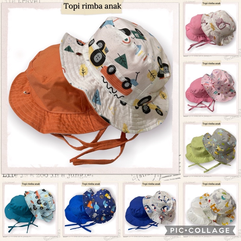 Topi rimba anak karakter bolak balik - bucket anak - topi rimba anak - bucket anak tali - topi anak 