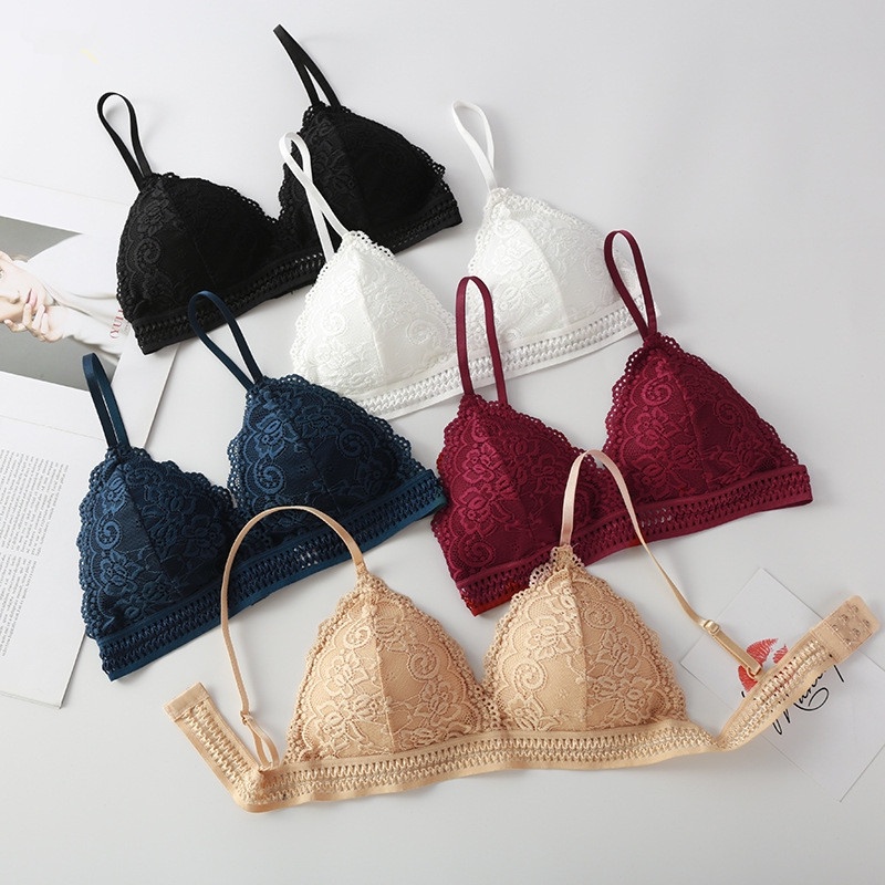 Alibaba1688 Bra Bralette Renda Deep V-Neck Bra Tanpa Kawat Pakaian dalam Wanita Import