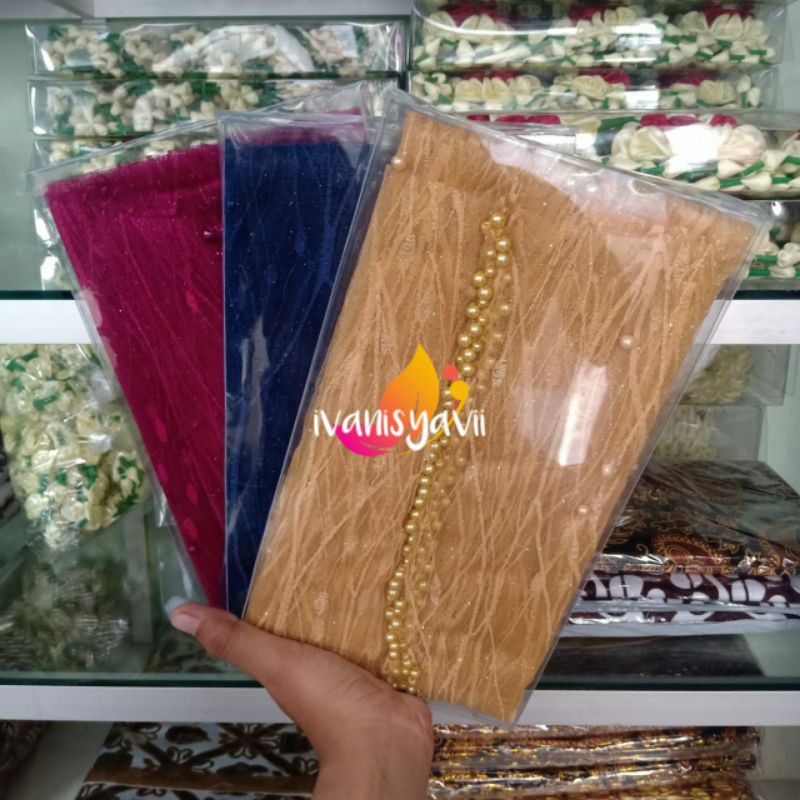 Kerudung pengantin/ veil mutiara gliter/ veil mutiara kombinasi akar/ slayer pengantin