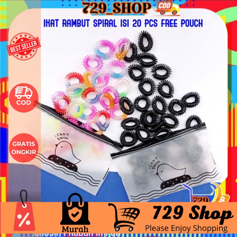 isi 20 Pcs Ikat Rambut Spiral Korea Free Pouch Import Best Seller