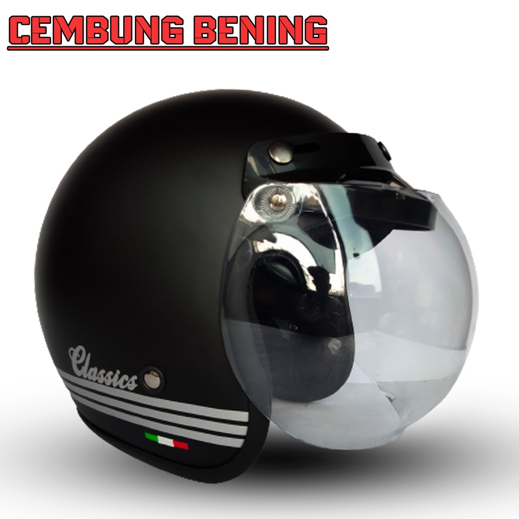 Helm Bogo Classic Half Face Retro Dewasa SNI Kaca Bogo Datar Untuk Pria Dan Wanita COD FREE PACKING DUS