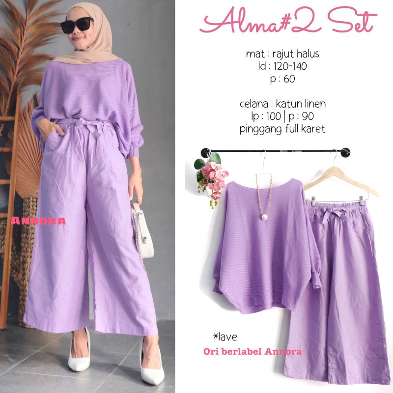alma #2 set setelan mat rajut halus celana katun linen pinggang full karet