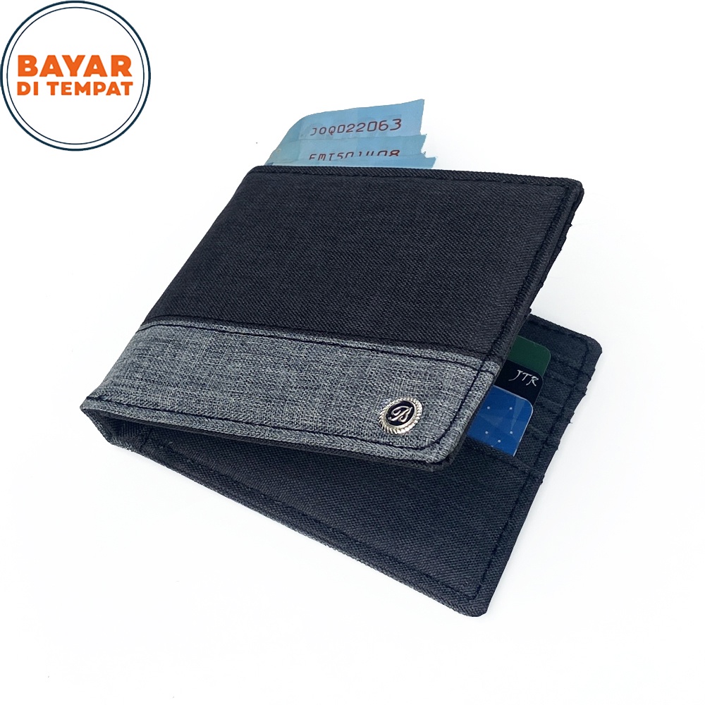 SHOPEE 6.6 SUPER SALE!! Dompet Pendek Kanvas Premium Dompet Pendek Laki Laki Lipat Dua Dompet Remaja Terbaru Dompet uang dan kartu KB-75 Dompet Kombinasi Black Grey + BONUS BOX