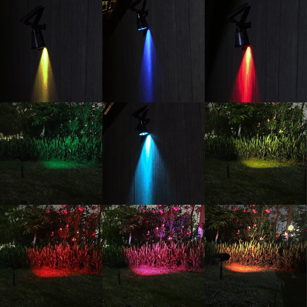 Lampu Taman Lampu Tancap Lampu Pohon Lampu Pagar Lampu Tembok dinding Energi surya Solar Panel energy RGB 7 LED Warna Warni anti air Solar Spotlight Auto Color-Changing Outdoor Lighting Garden Solar Lamp Landscape Wall Light for Decoration waterproof