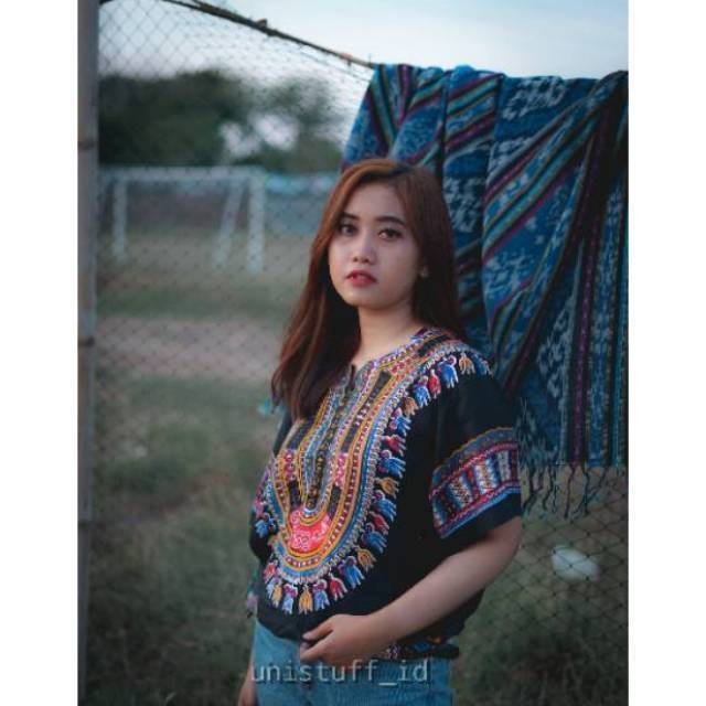  Baju  Etnik Kaos  Dashiki Warna  Hitam  Bohemian All Size 