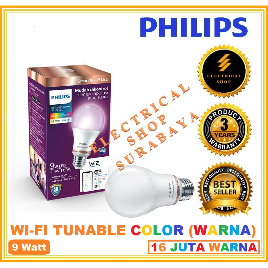 PHILIPS SMART WI-FI TUNABLE COLOR (WARNA) 9W 9 WATT (GROSIR) LAMPU LED WIZ WI FI WIFI RGB 9WATT W