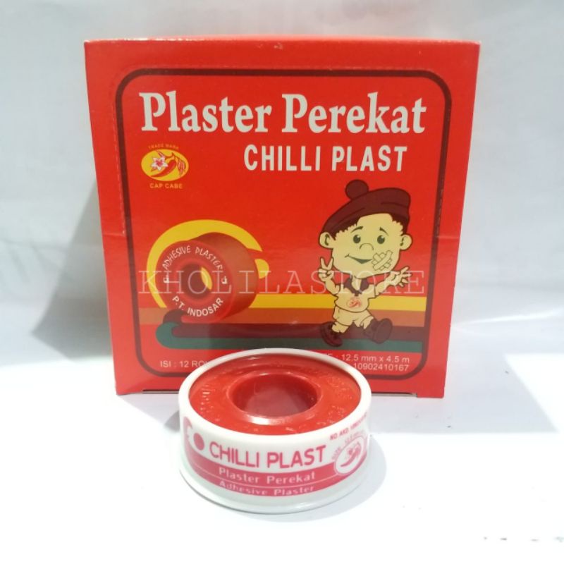 BOX Plester Rol CHILLI PLAST Besar 12.5mm × 4.5m isi 12 pcs