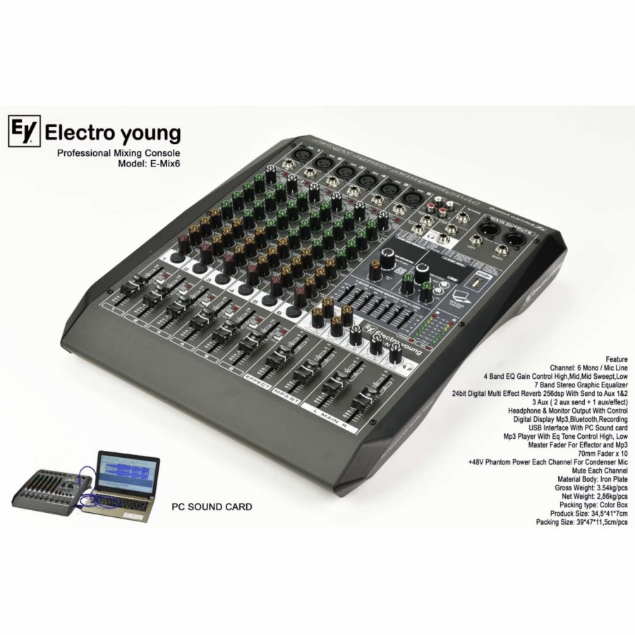 MIXER ELECTRO YOUNG E-MIX6 / EMIX6 / E MIX 6 6CH ORIGINAL BLUETOOTH