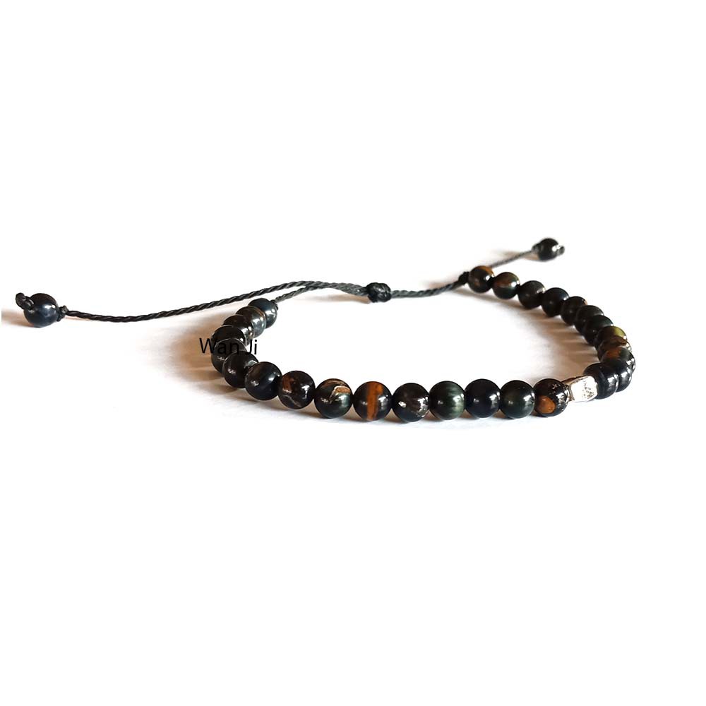 Gelang Batu Alam Black Tiger Eye Tali Pelintir Handmade