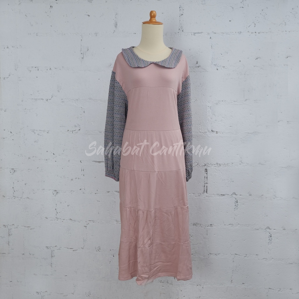 Gamis Midi Dress Rajut Kerah Korea Look Original By Meijiwang