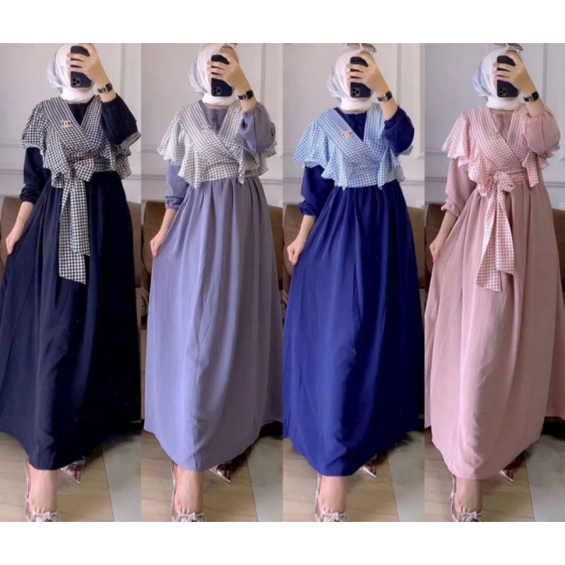 DRESS REGINA 2IN1 KOTAK, SHAKILA KATUN, GAMIS HIJAB MUSLIM, DRESS MAXY