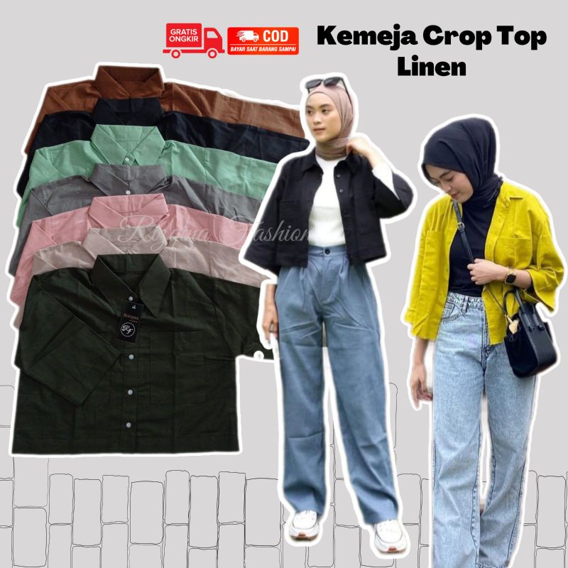 Kemeja Wanita Linen Crop Top Oversized/Atasan Wanita All Size