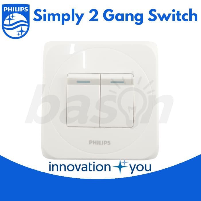 Perlengkapan Listrik - Saklar Broco - Saklar Philips Simply 2 Gang 1 Way | Saklar Produk Terbaik