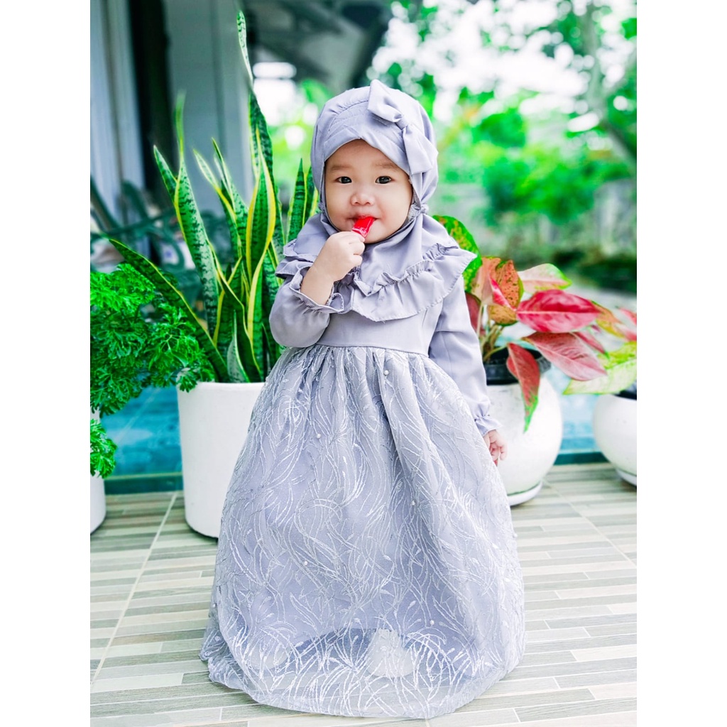 Gamis anak perempuan 1-3 tahun gamis lebaran gamis pesta tile anak baby pesta mewah tile akar premium APRIL gamis set muslim anak cewek tulle akar