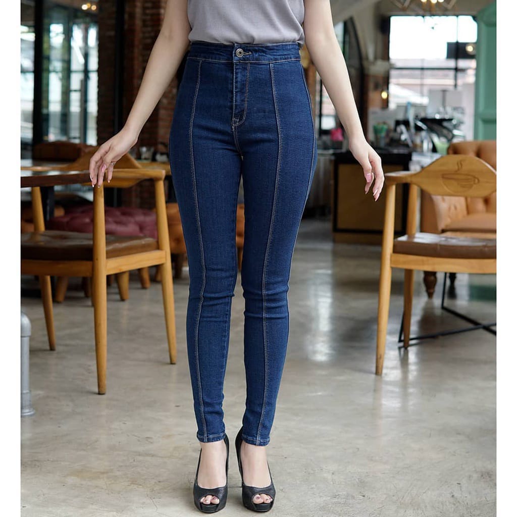 MAGCUN STORE - Celana Highwaist Jeans Wanita - Highwaist FrondLine Basic Standar