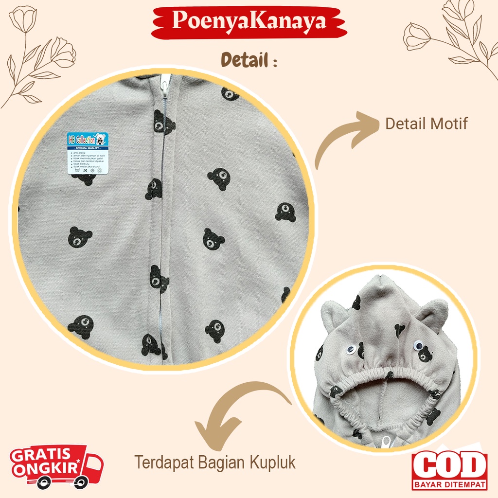 Jaket Bayi Anak fleece Resleting Kupluk Kepala Panda HBc Size 6-18 Bulan JK02